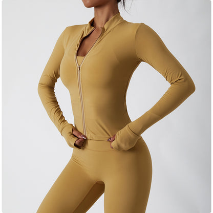 Sleeve Yoga Clothes Female Nude Feeling Fitness Coat Training Outside Wear Zipper Tight Running