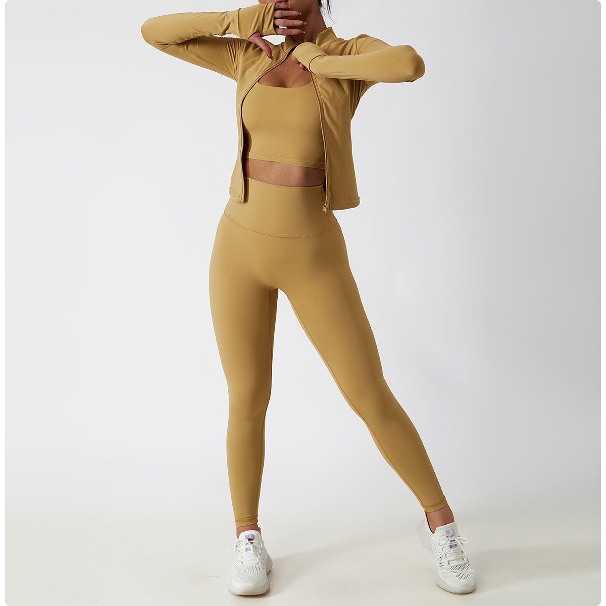 Sleeve Yoga Clothes Female Nude Feeling Fitness Coat Training Outside Wear Zipper Tight Running