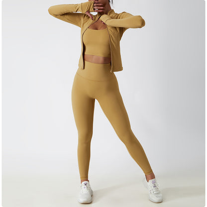 Sleeve Yoga Clothes Female Nude Feeling Fitness Coat Training Outside Wear Zipper Tight Running