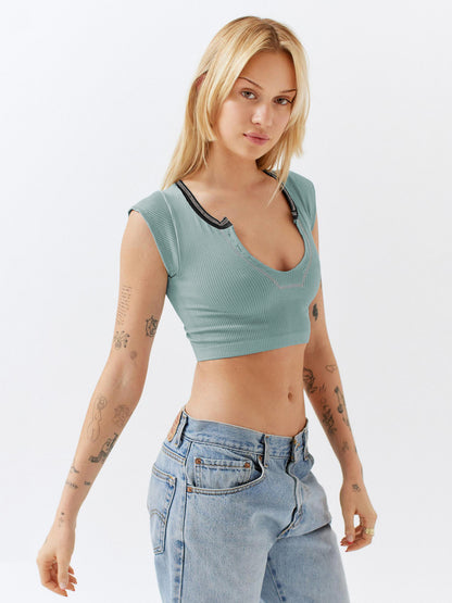 Sexy Low Cut Crop Top Tshirt High Quality For Women