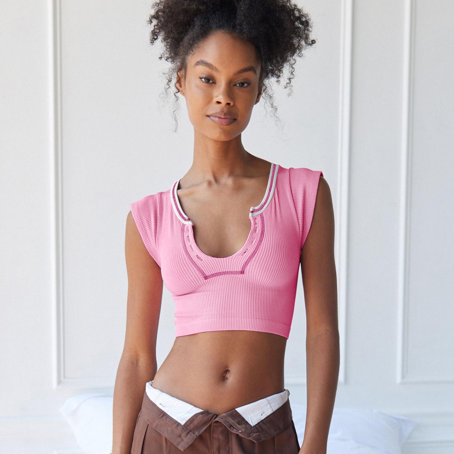 Sexy Low Cut Crop Top Tshirt High Quality For Women